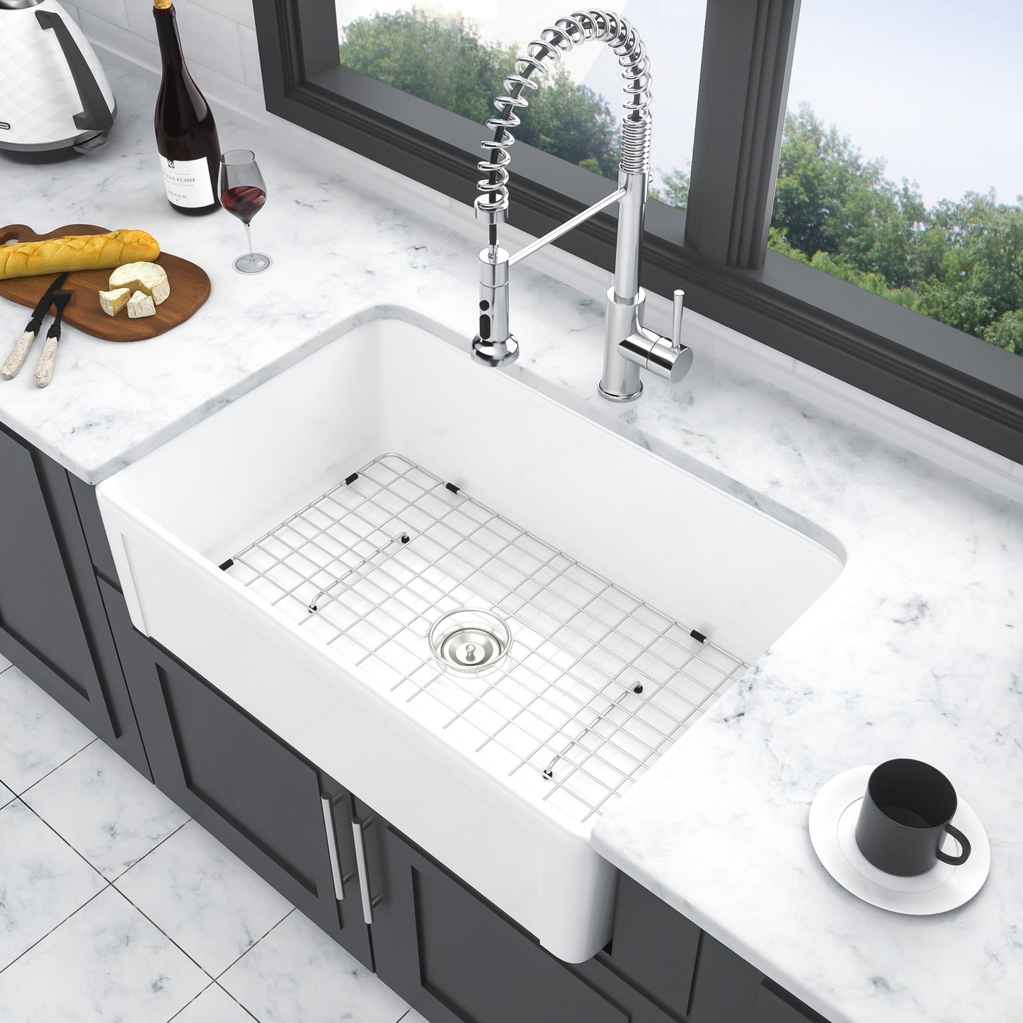 30 Inch Reversible Ceramic White Farmhouse Kitchen Sink