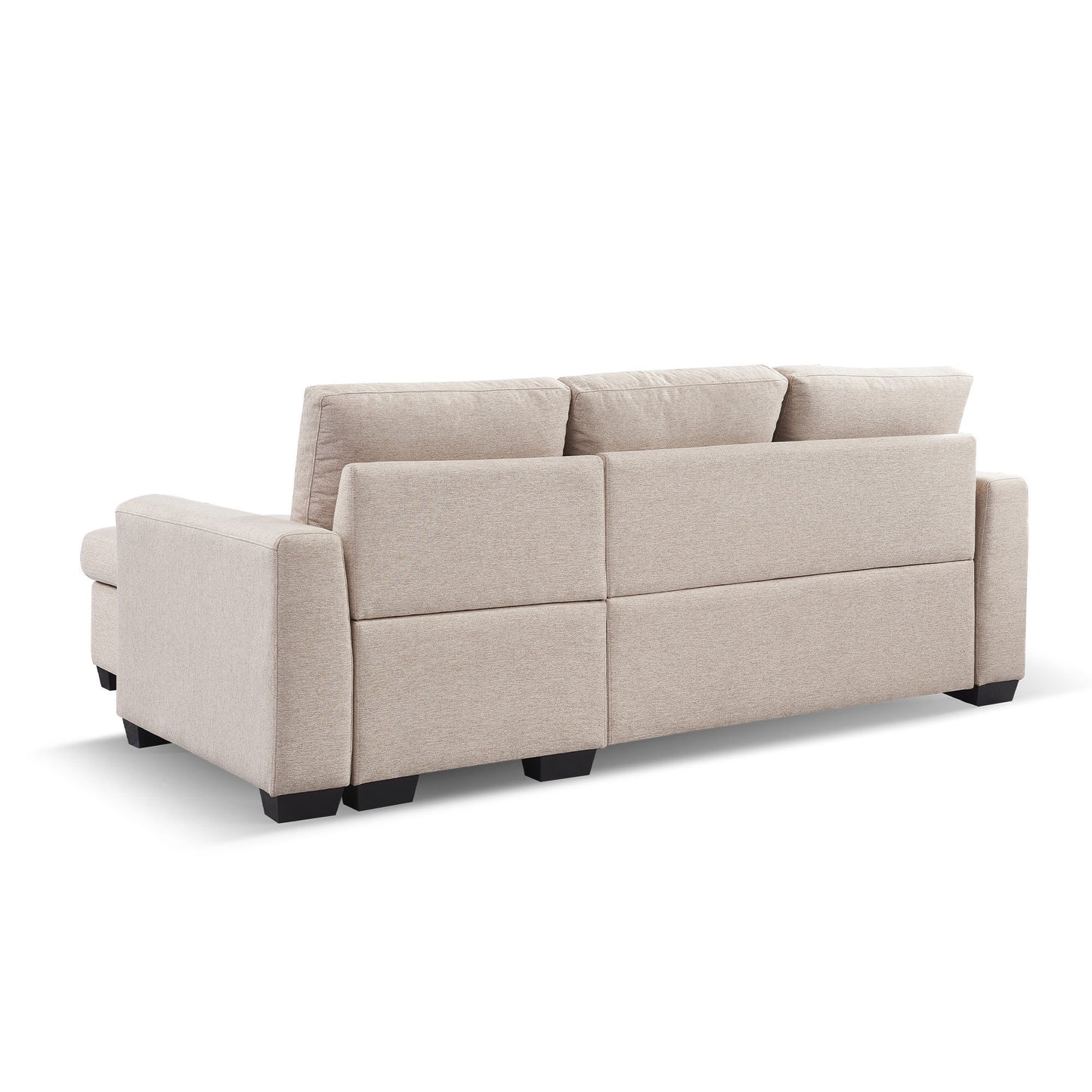 Modular Beige Fabric Sectional Sofa Bed with Storage Chaise & Convertible Sleeper