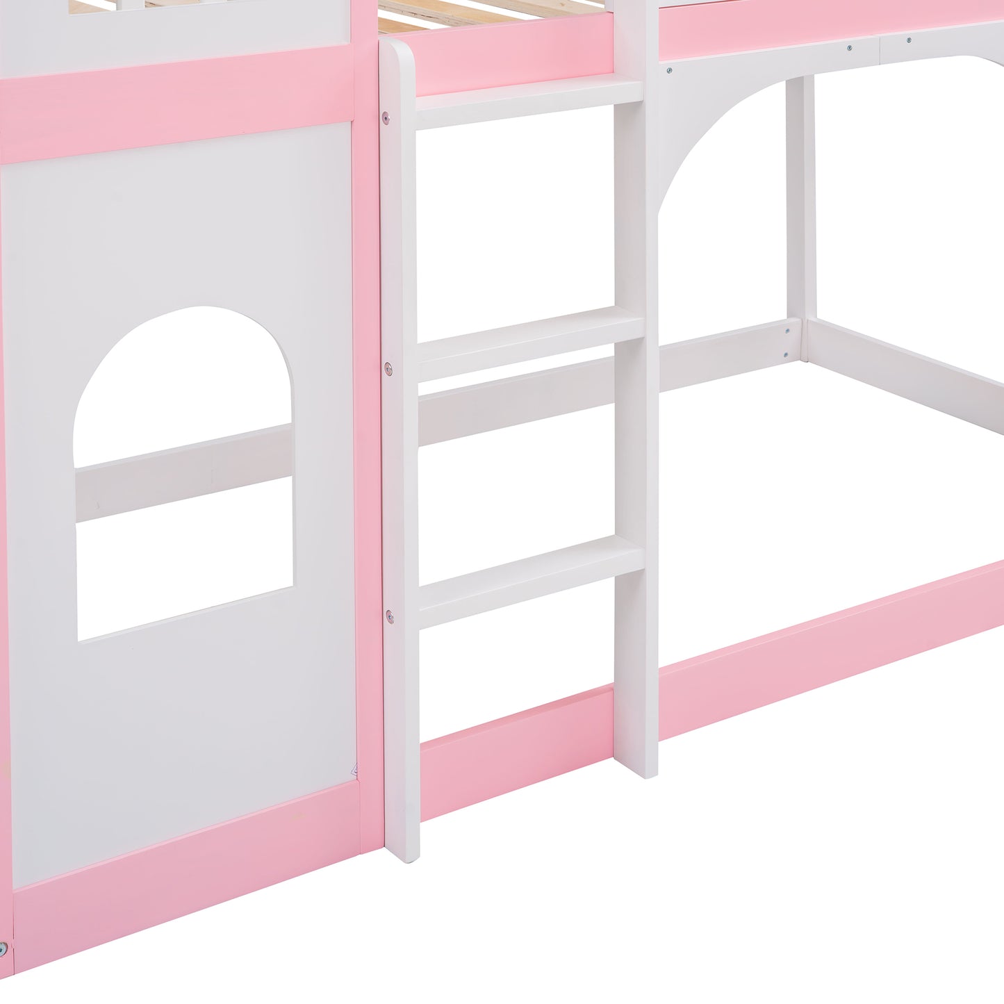 Twin Pink Castle Bunk Bed with Ladder & Play Space