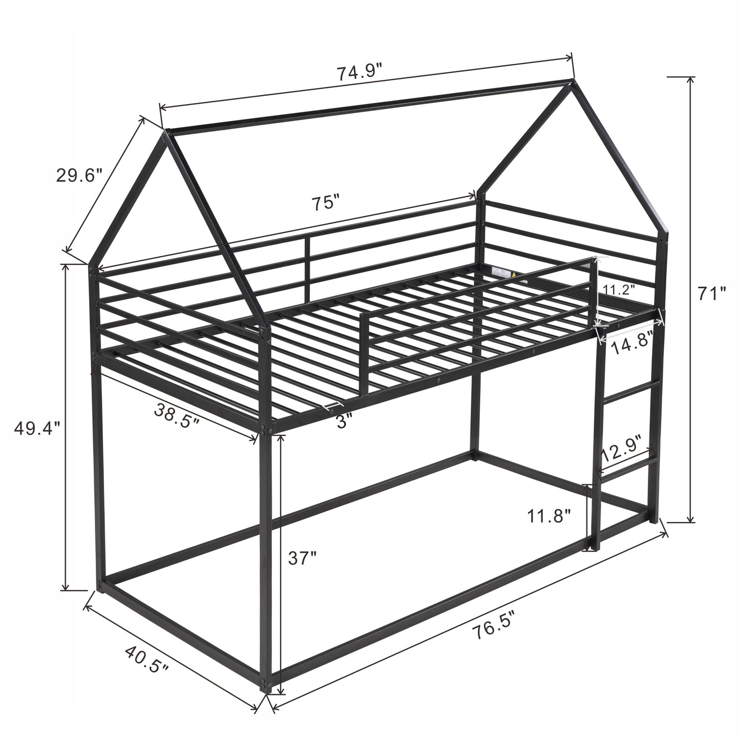 Whimsical Black Metal Twin over Twin Bunk Bed with Slide