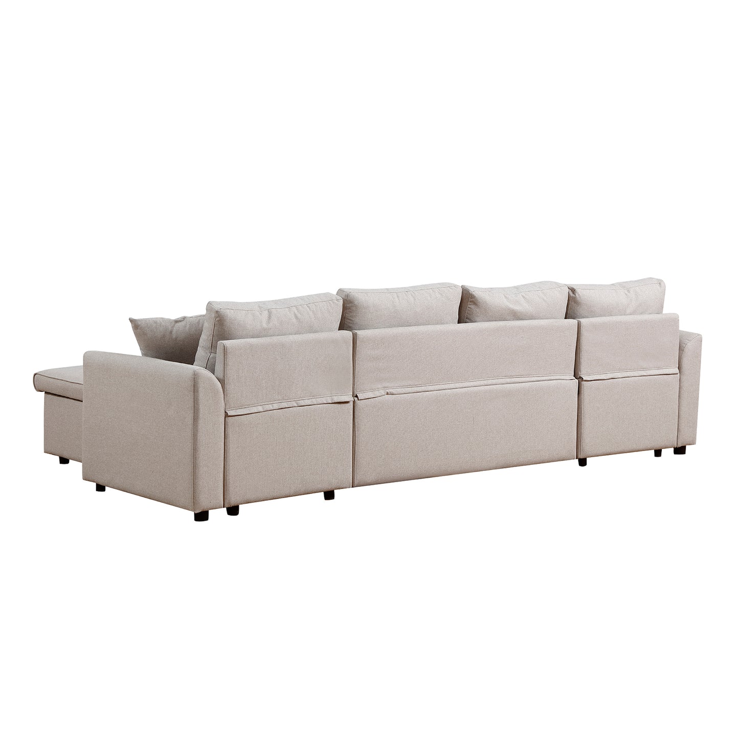 Artemax U-Shape Pull-out Sleeper Sectional Sofa with Double Storage Spaces ,BEIGE