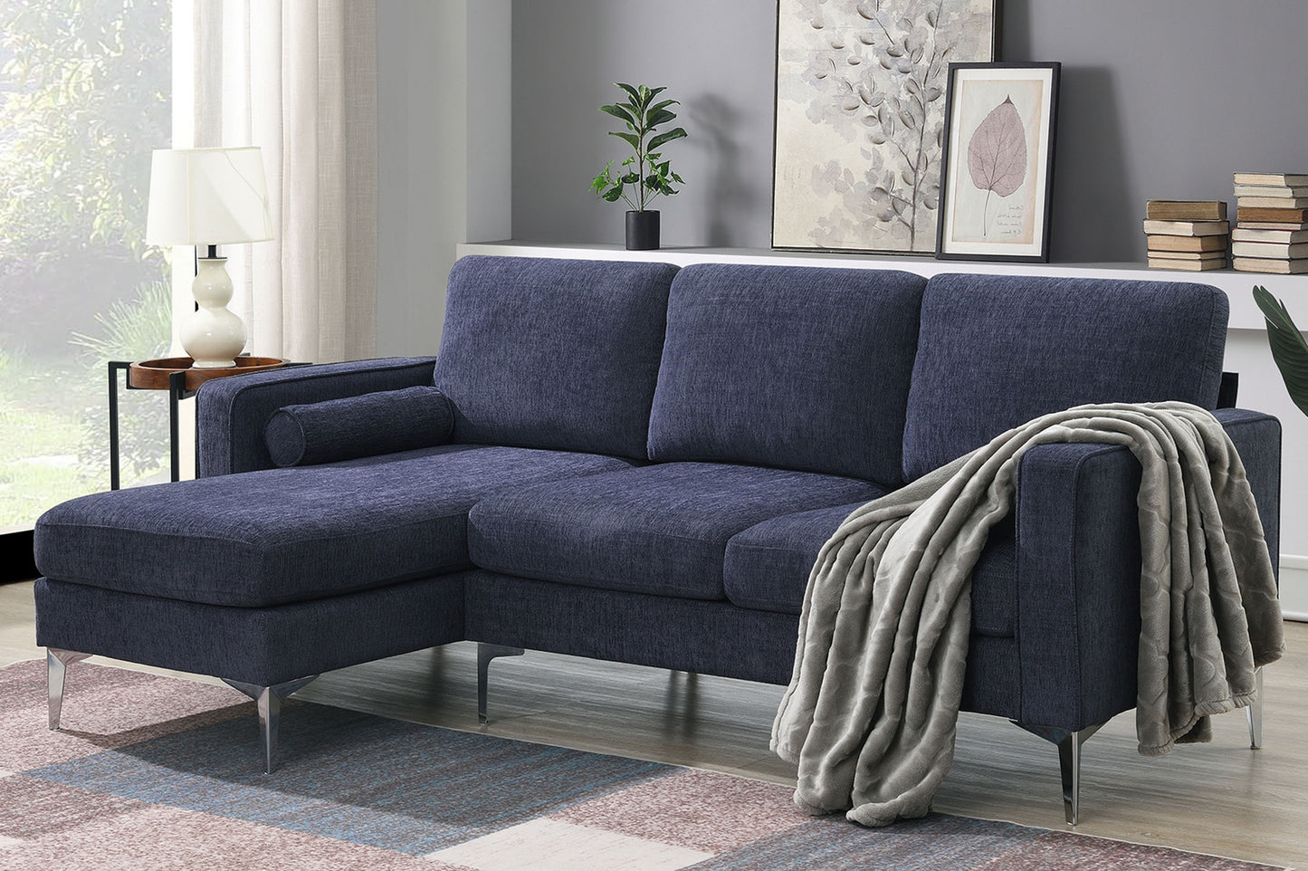 86 Modern Chenille Fabric Convertible Sectional Sofa with Reversible Chaise and 3-Seat Design