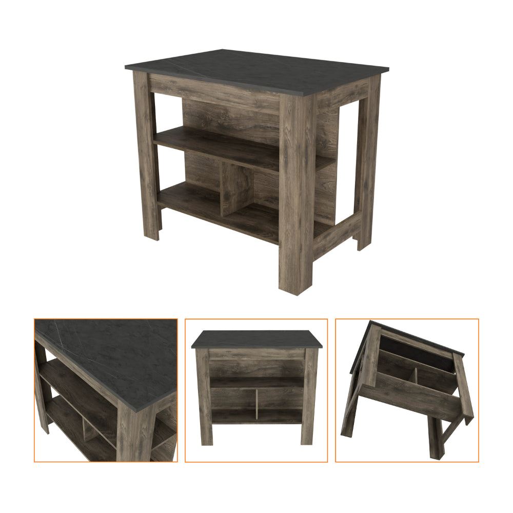 Roblar 8-Shelf 2-Door 2-piece Kitchen Set, Kitchen Island and Pantry Cabinet Dark Brownand Onyx