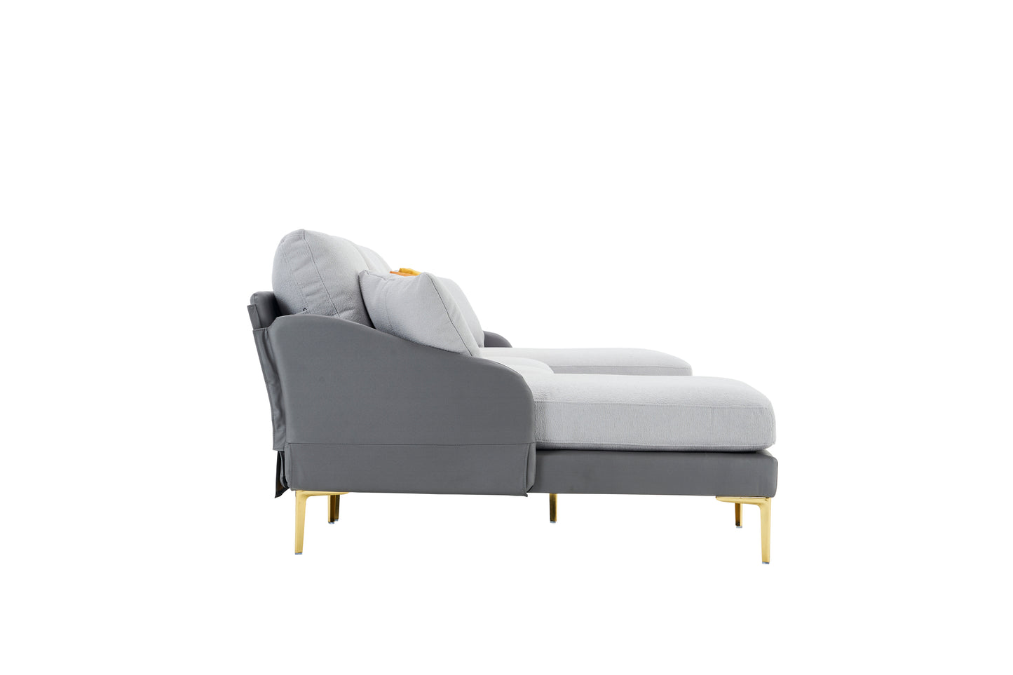 Modern large area Linen+Leathaire fabric color matching segmented sofa, ultra wide lounge chair, golden legs, U-shaped, double grey color