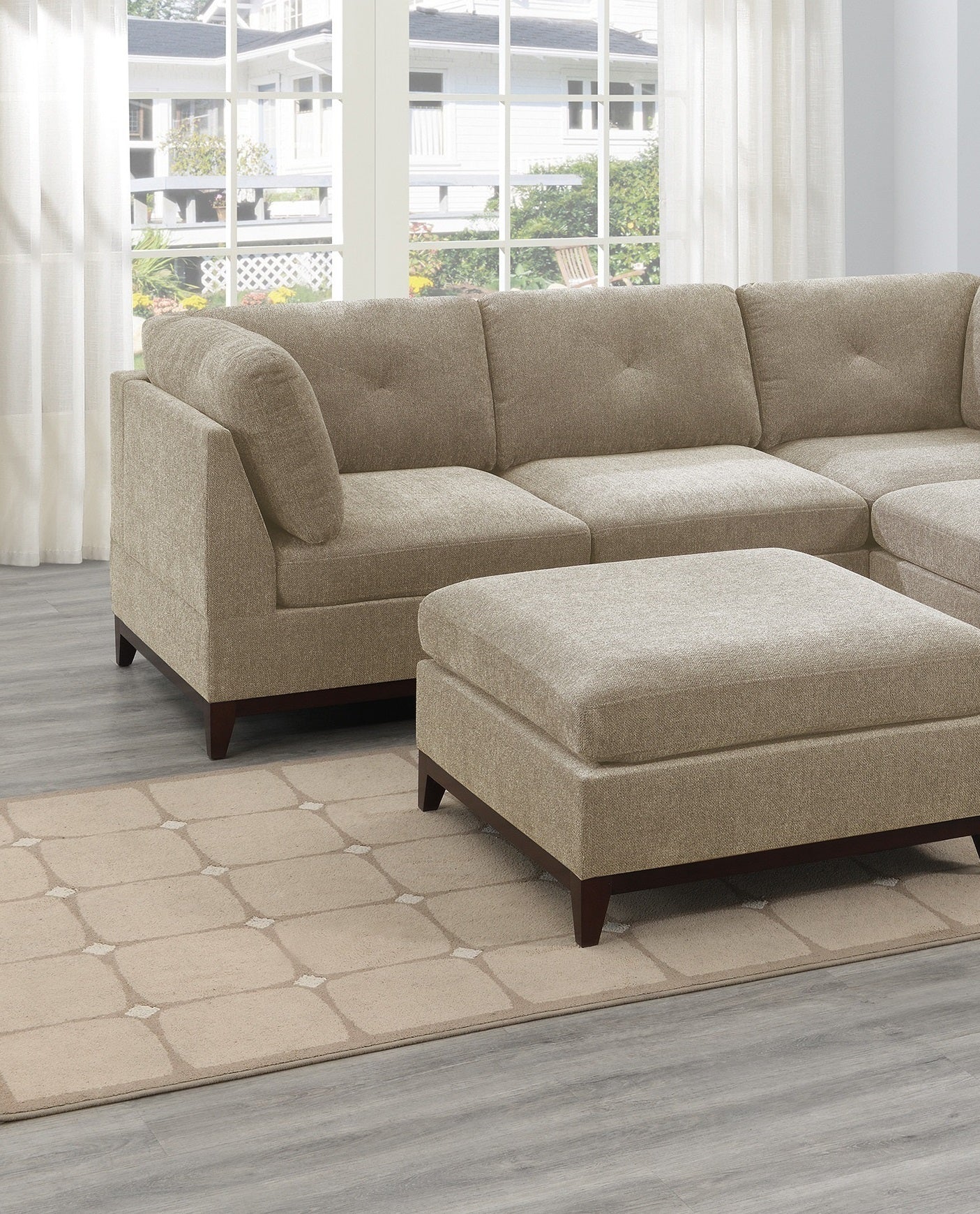 Camel Chenille Fabric L-Shaped Modular Sectional Living Room Set