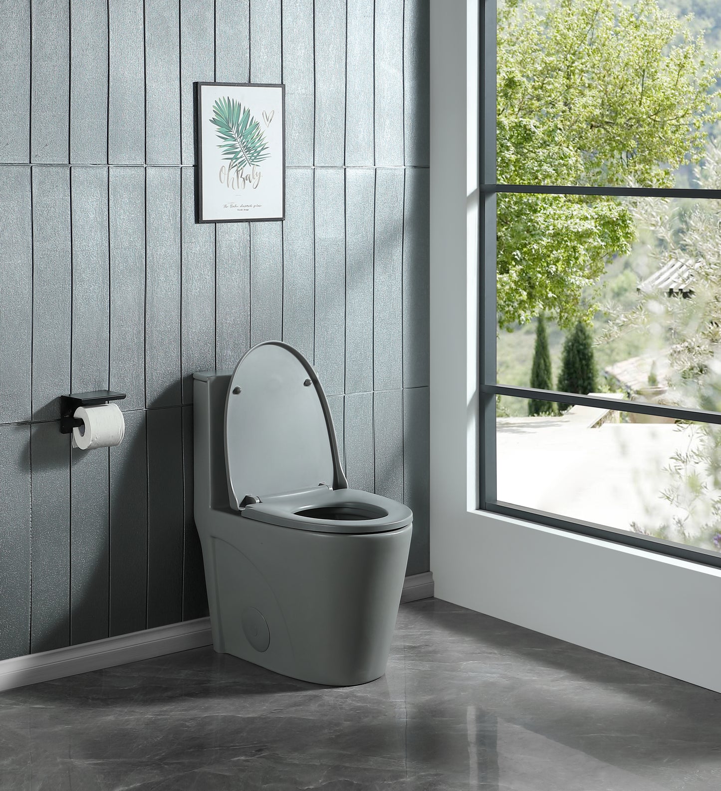 15 5/8 Inch 1.1/1.6 GPF Dual Flush 1-Piece Elongated Toilet with Soft-Close Seat - Light Grey 23T01-LG