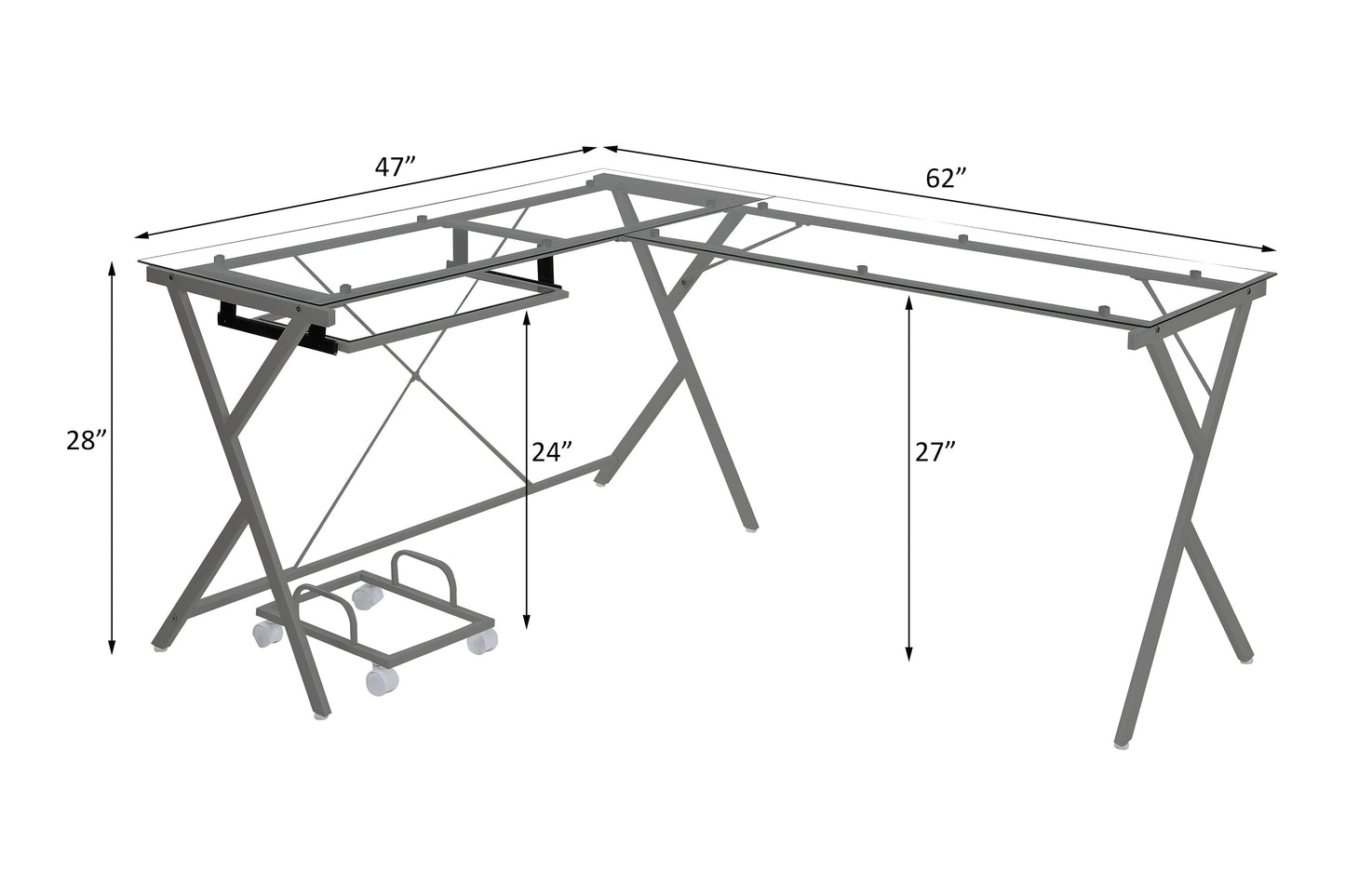 Clear Glass & Silver L-Shaped Computer Desk by Dazenus