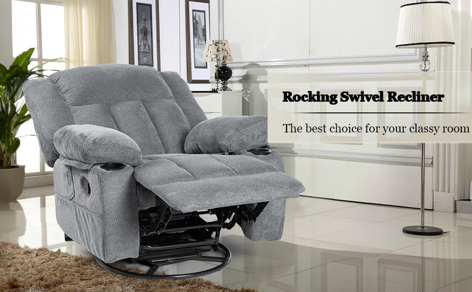 Massage Recliner Chair with Heating, Swivel, and Storage