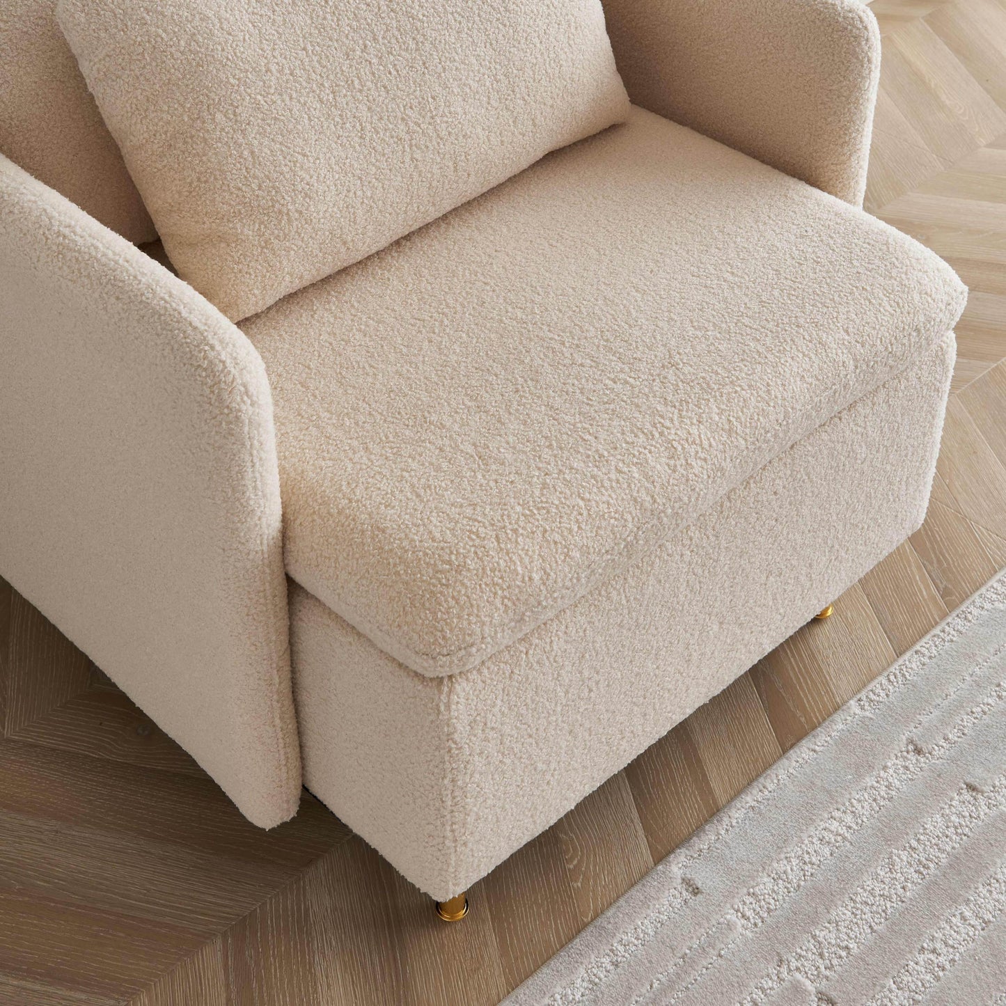 Modern Accent Chair, Sherpa Upholstered Cozy Comfy Armchair, Furry Reading Chair with Slim Armrest, Fuzzy Single Club Sofa Chairs for Living room Bedroom Waiting room Office Ivory