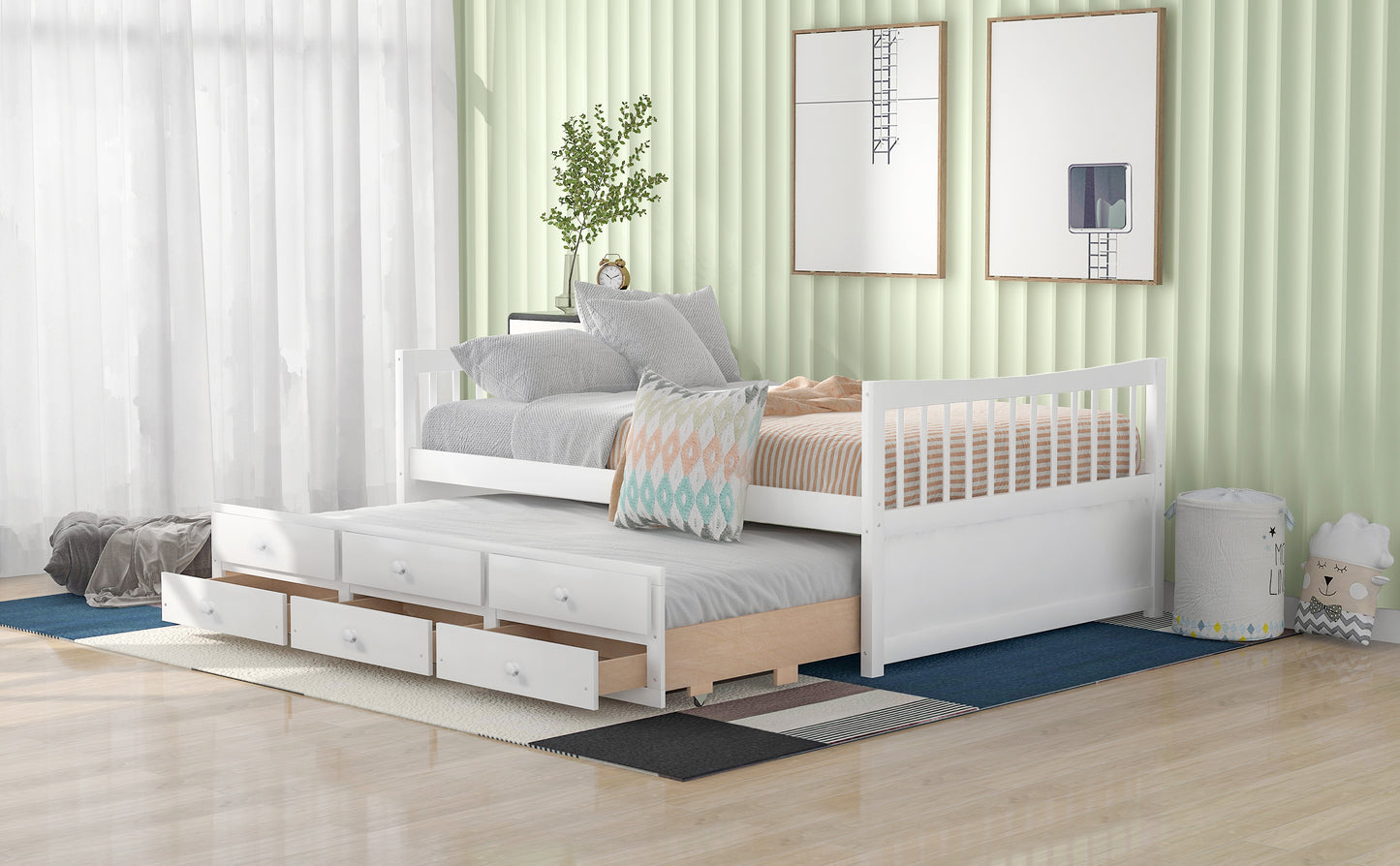 Full size Daybed with Twin size Trundle and Drawers, Full Size, White