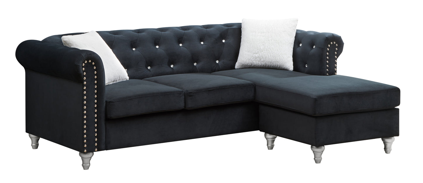 Raisa Luxury Black Velvet Sofa Chaise