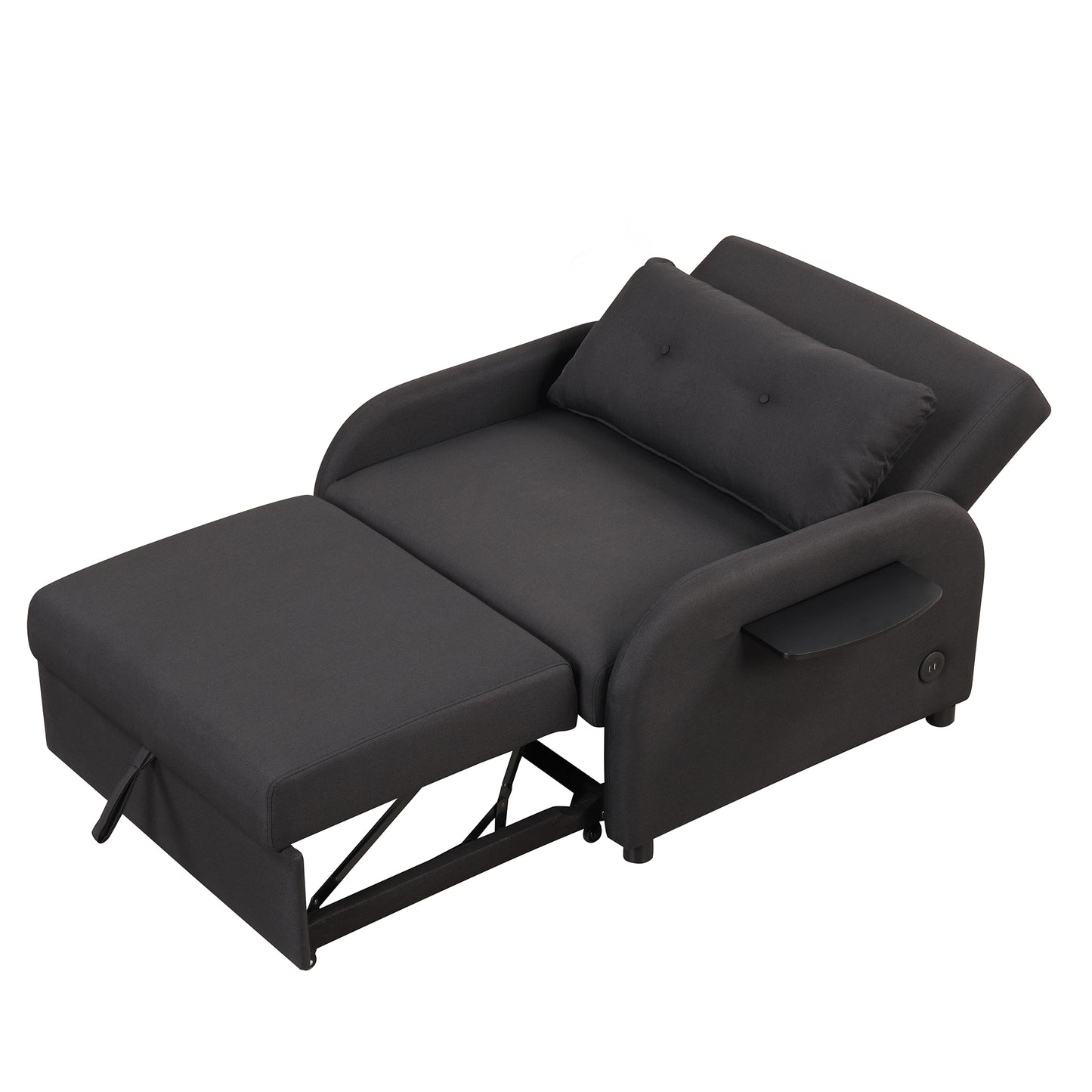 pull out sofa sleeper 3 in 1 with 2 wing table and usb charge for nap line fabric for living room recreation room Black