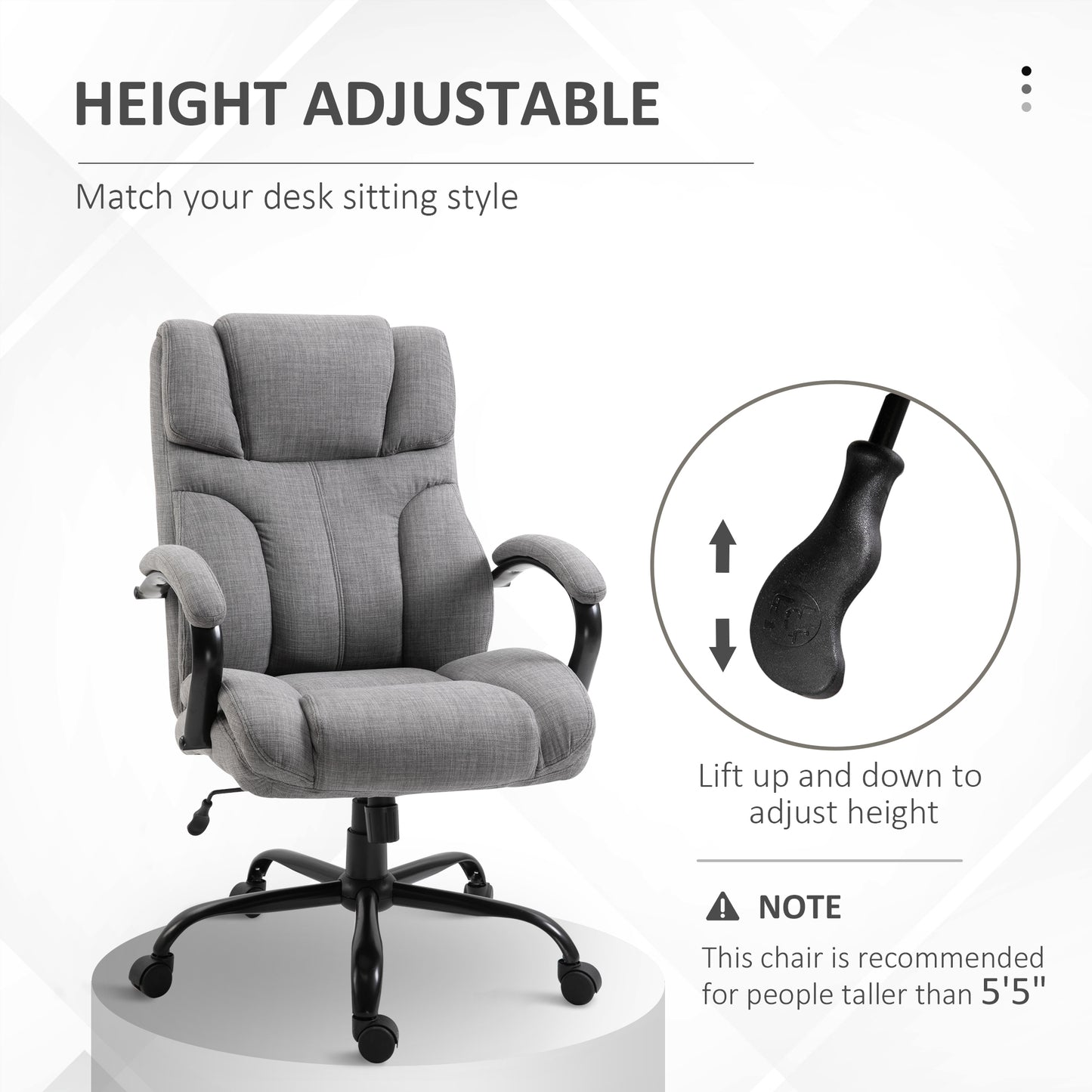 Vinsetto 500lbs Big and Tall Office Chair with Wide Seat, Ergonomic Executive Computer Chair with Adjustable Height, Swivel Wheels and Linen Finish, Light Grey