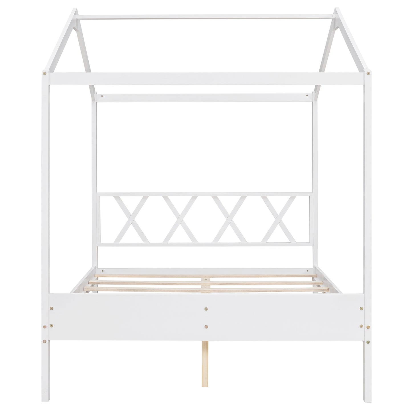 Full Size Wood House Bed with Storage Space, White