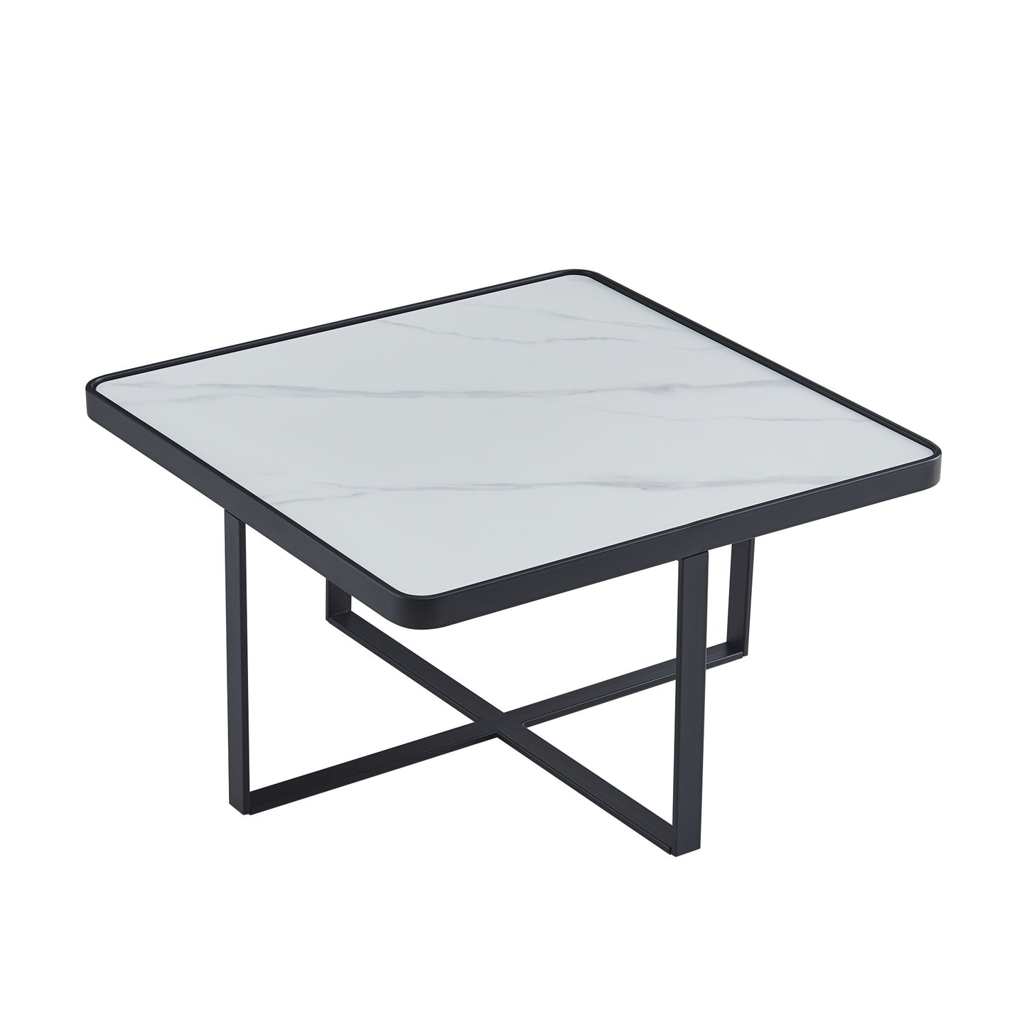 Streamlined Square Coffee Table: Black Metal Frame with Sintered Stone Tabletop