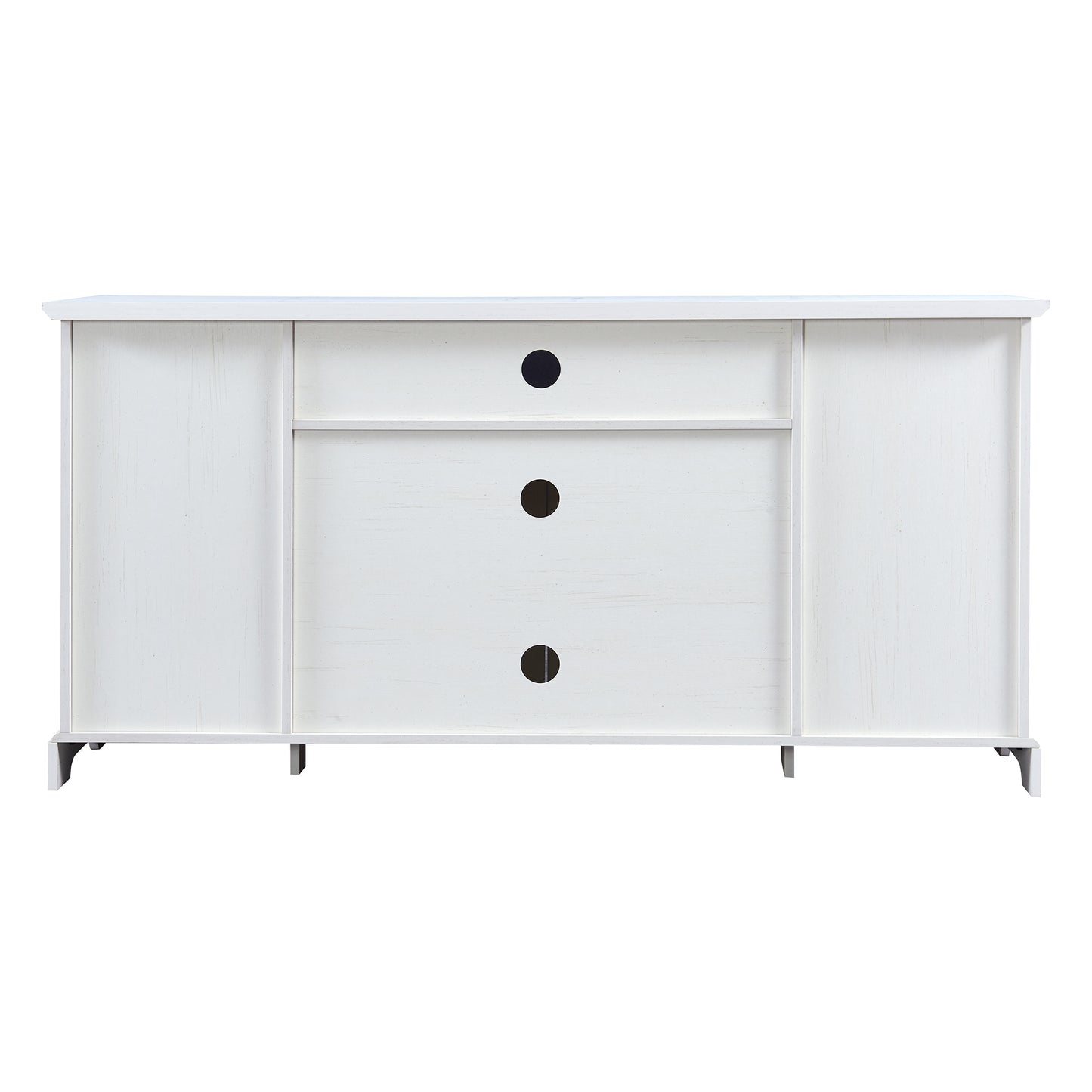 Transitional Highboy TV Stand with Tempered Glass Doors - White