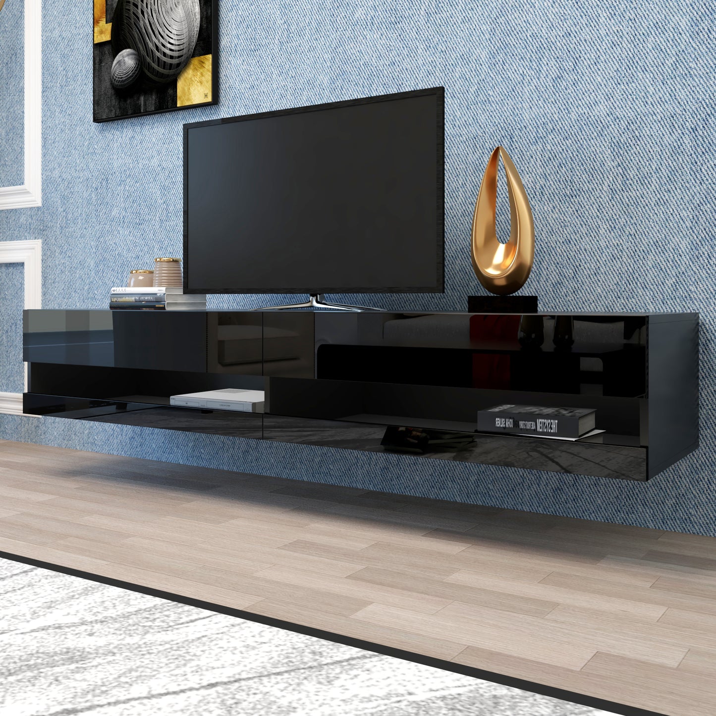 Sleek 80 TV Stand with LED Ambient Lighting - Black