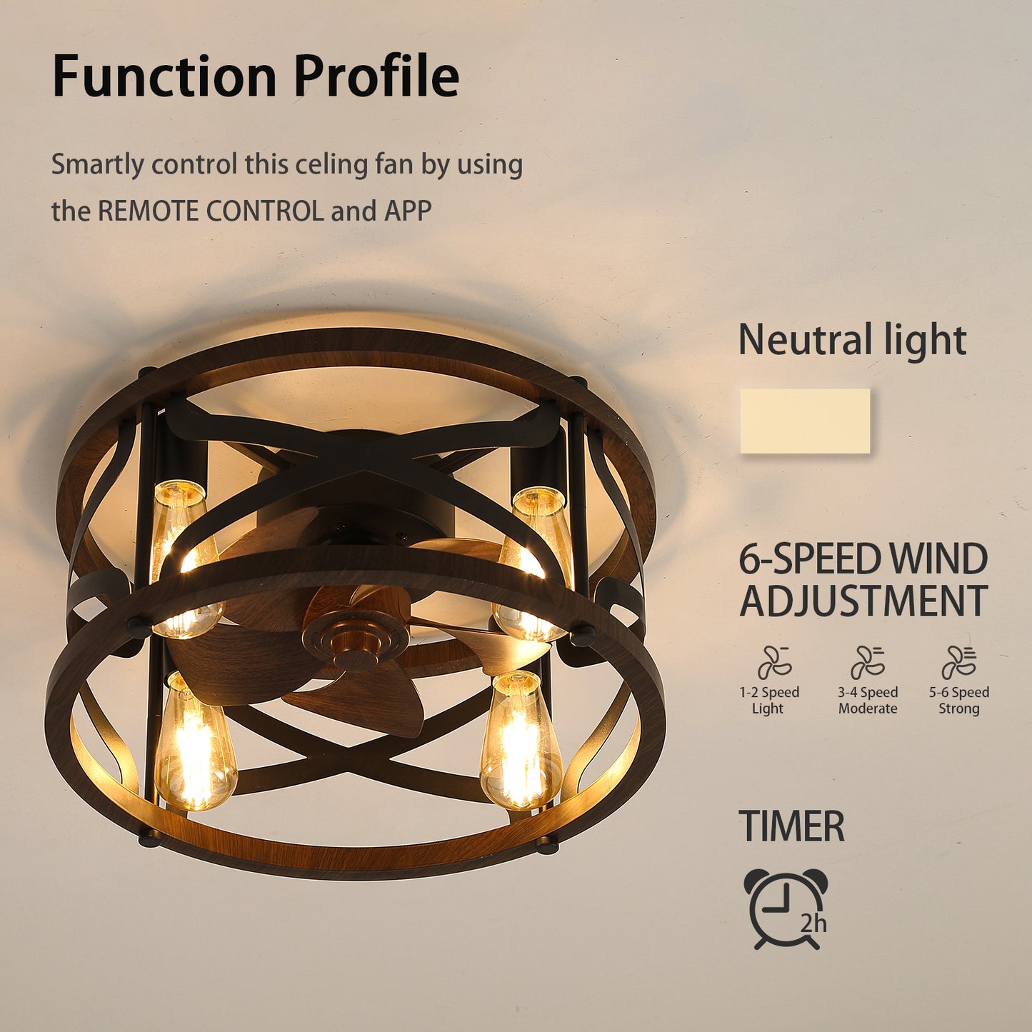 Caged Ceiling Fan with Remote Control and Lights - 18inch