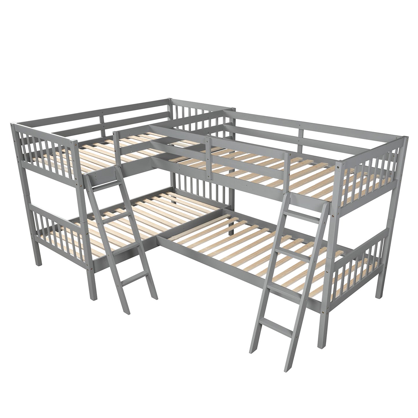 L-Shaped Twin-Size Gray Bunk Bed with Versatile Design