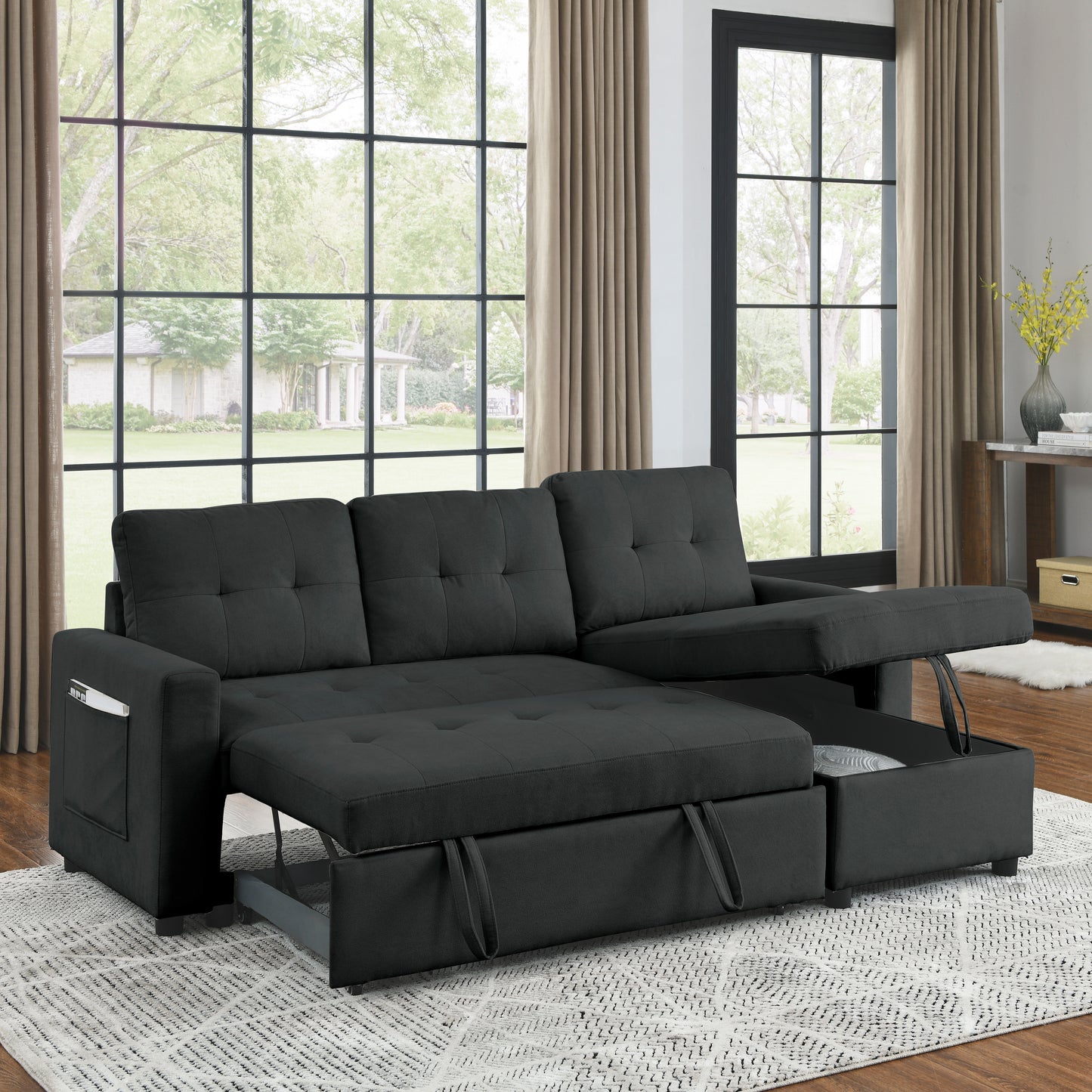 Transformable Sleeper Sectional Sofa with Storage Chaise - Ideal for Small Space Living Room