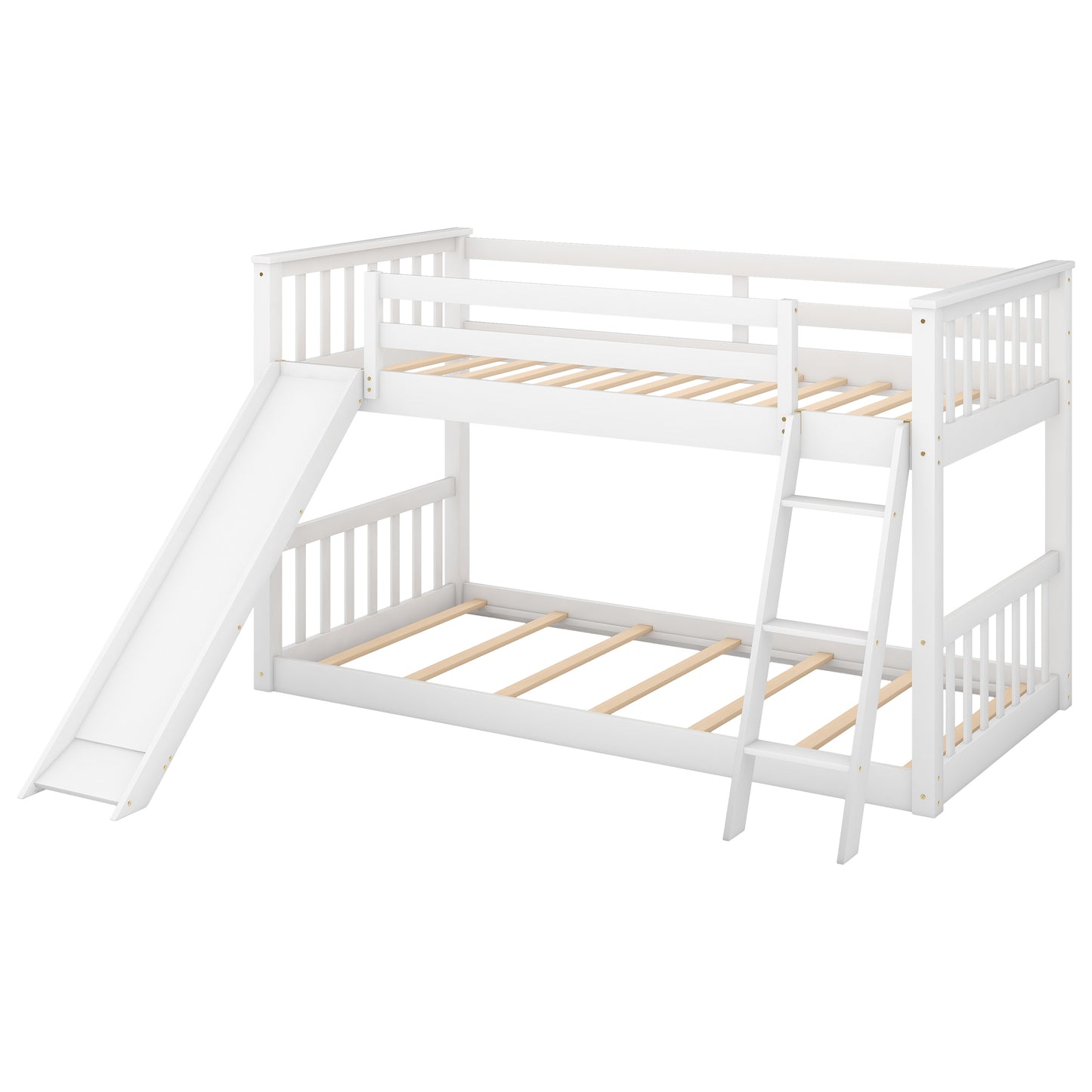 Convertible White Twin Bunk Bed with Slide and Ladder for Compact Spaces