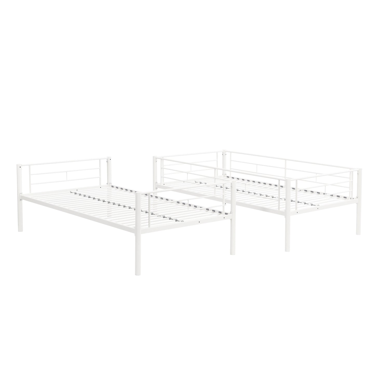 White Metal Convertible Twin Bunk Bed with Safety Guardrails and 2 Ladders