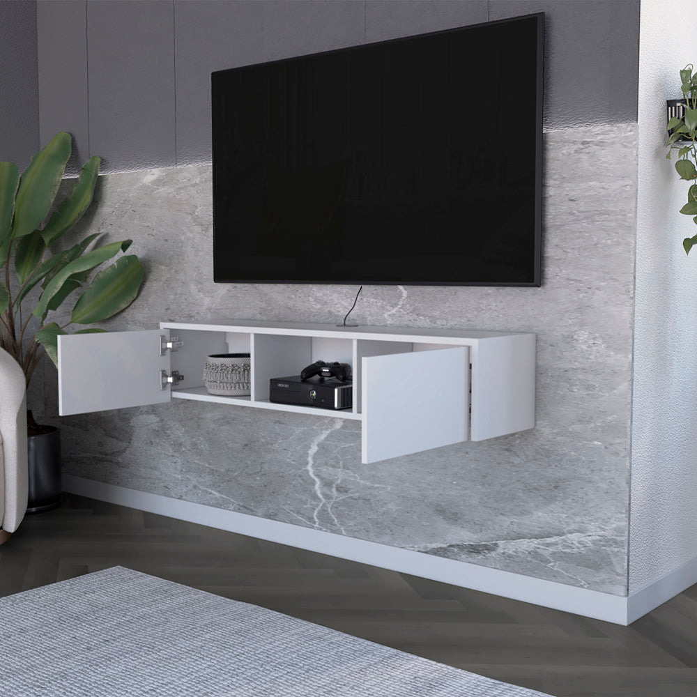 Elegant White TV Stand with Wall-Mount Design and Spacious Storage - Watson Series