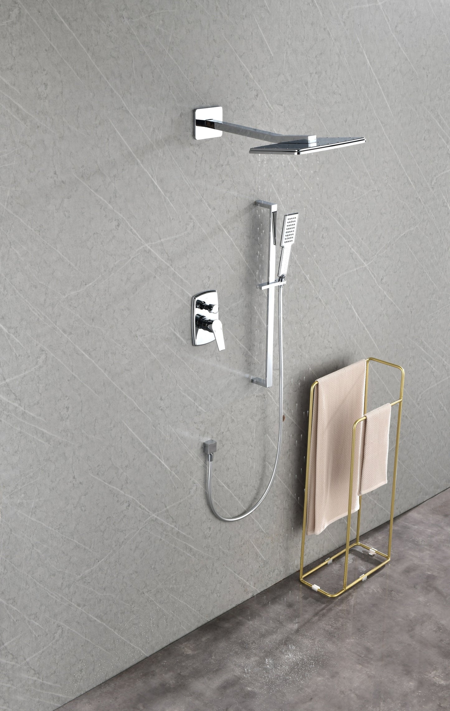 Luxurious Rainfall Shower System with Hand Shower and Slide Bar