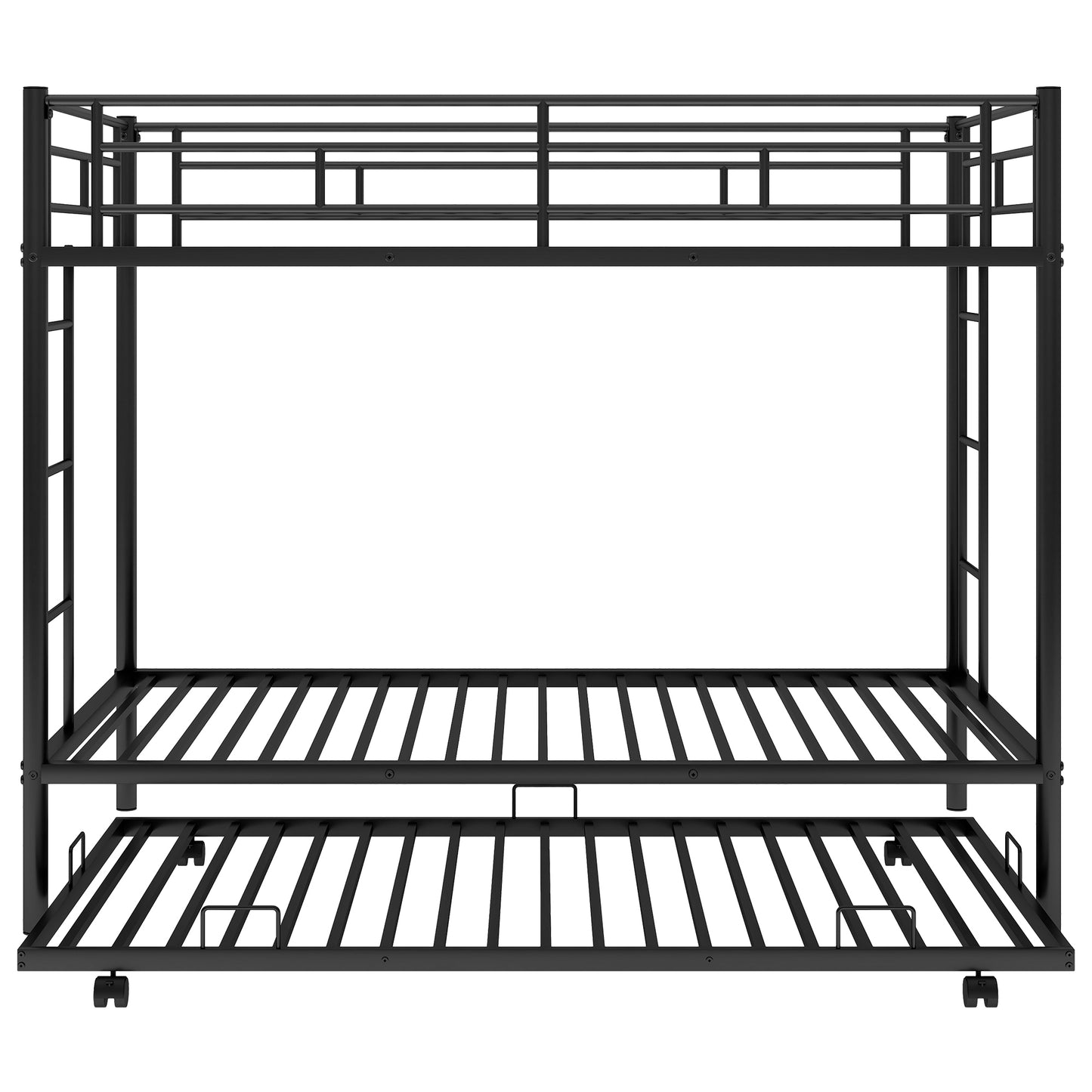 Twin Bunk Bed with Trundle - Space-Saving Black Design