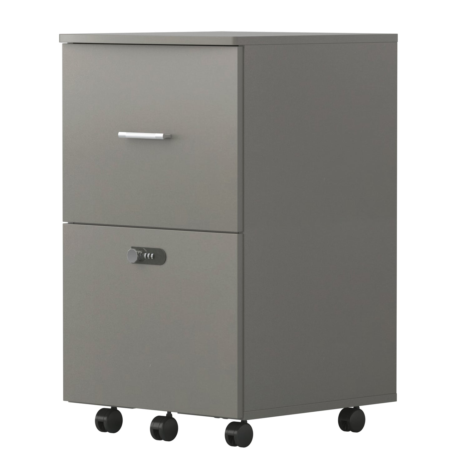 Lockable Two-Drawer File Cabinet with Universal Pulley Movement - White/Gray