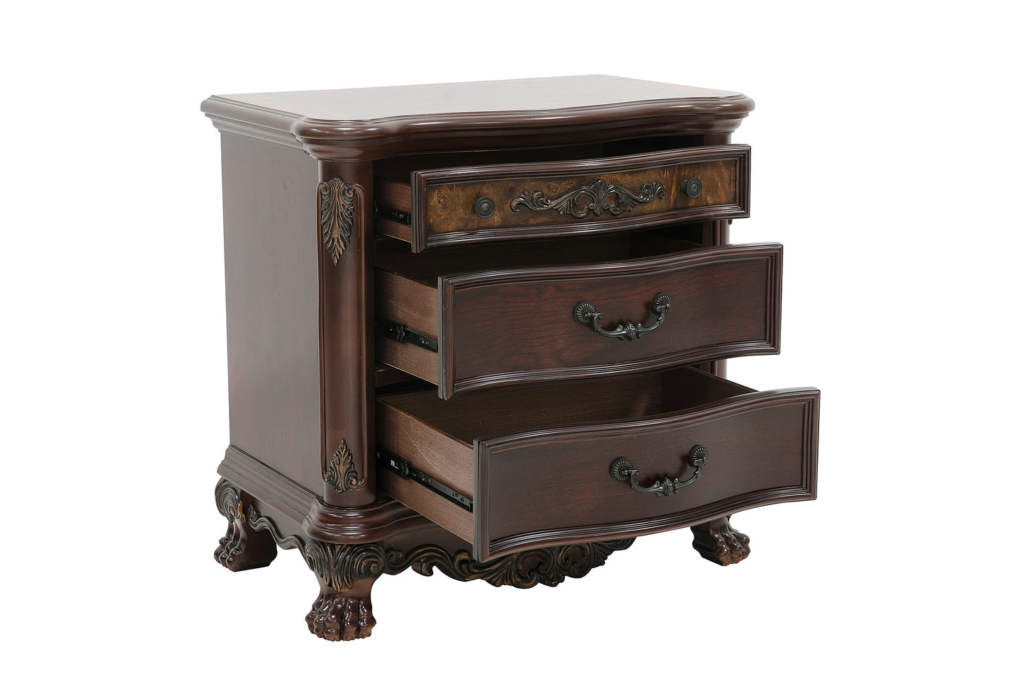 Elegant Style 1pc Nightstand of 3x Drawers Cherry Finish with Gold Tipping Traditional Formal Bedroom Furniture