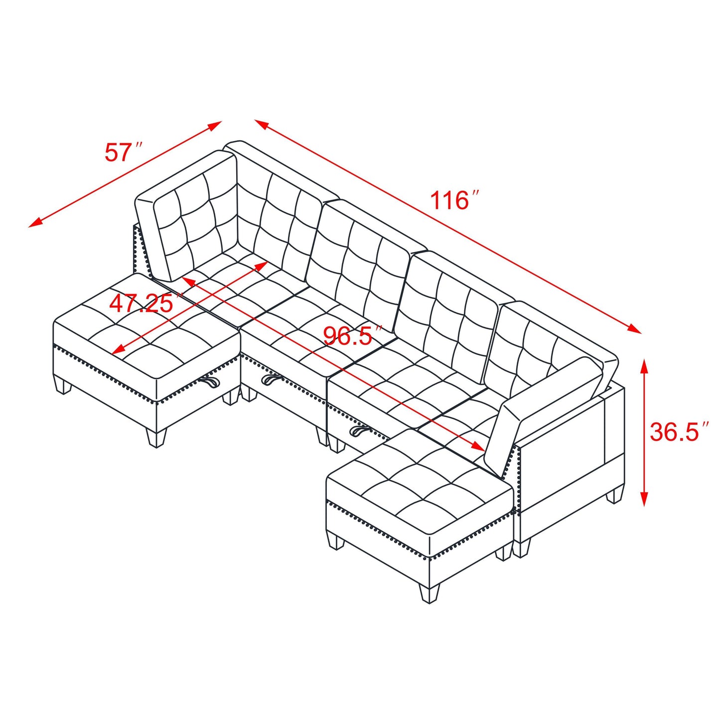 Modular U-Shape Navy Chenille Sectional Sofa with DIY Combination