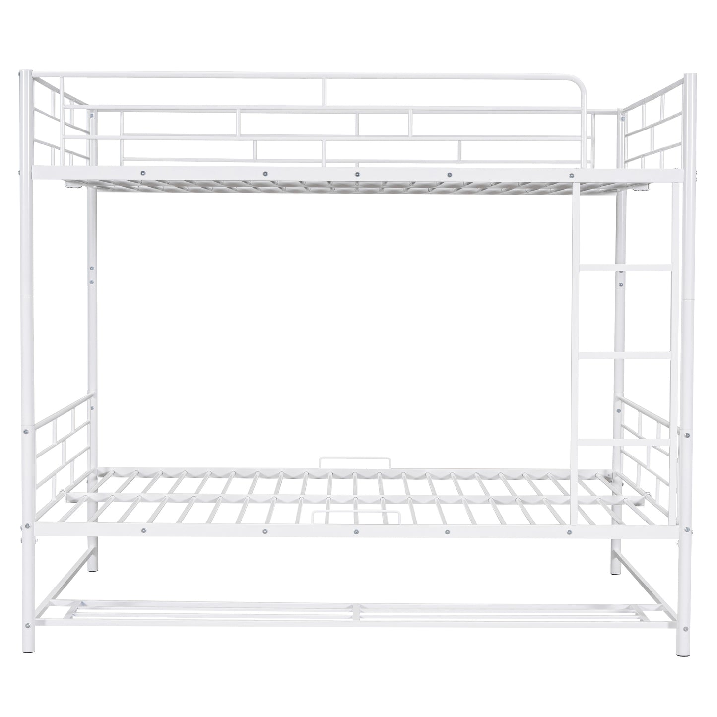 Full Metal Bunk Bed with Shelf and Guardrails in White, Full Over Full