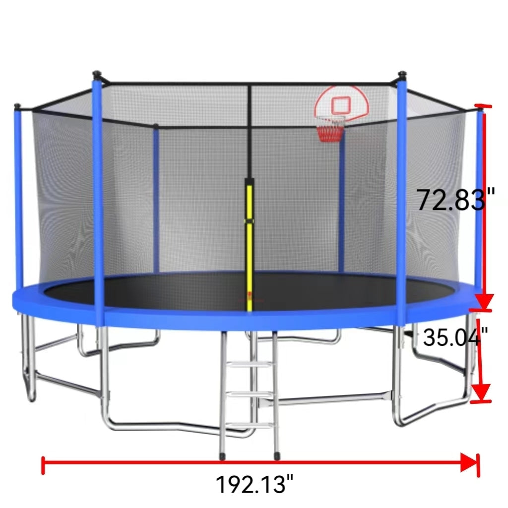 16FT Trampoline with Balance Bar & Basketball Hoop&Ball, 1.5MM Thickened Recreational Trampoline for Adults & Kids, ASTM Approved Reinforced Type Outdoor Trampoline with Enclosure Net