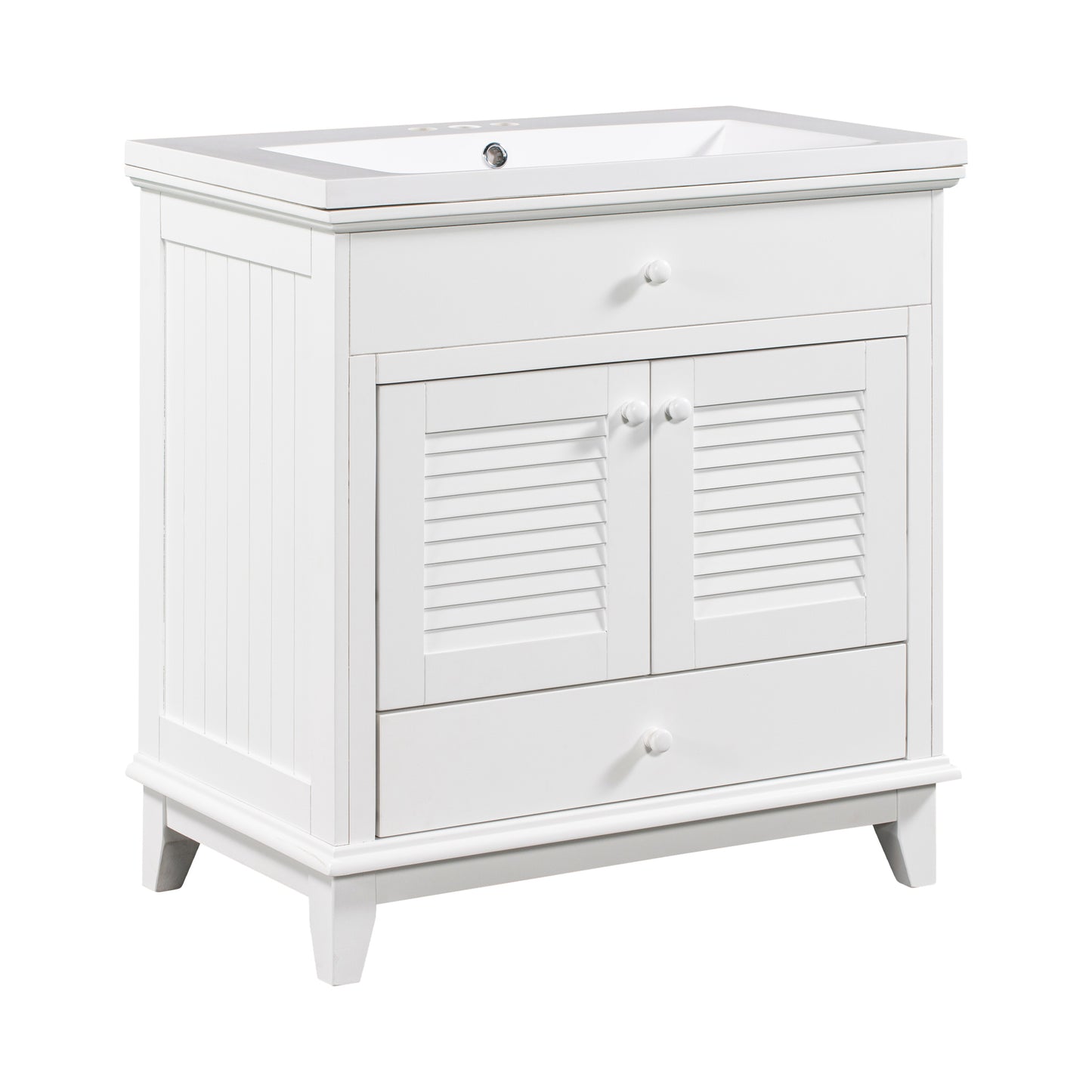 30" Bathroom Vanity with Sink, Bathroom Cabinet with Two Doors and One Drawer, White