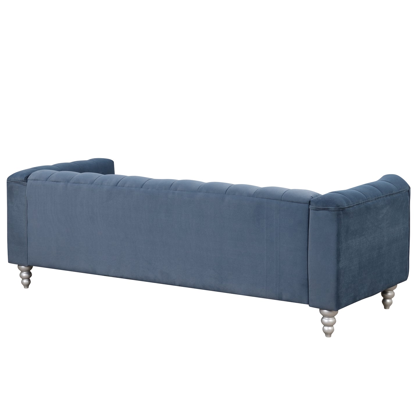 89 Modern Blue Upholstered Sofa with Tufted Backrest and Solid Wood Legs