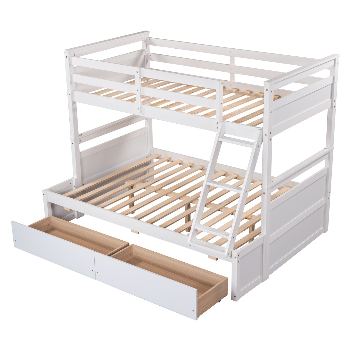 Twin Over Full Bunk Bed with Storage in White - Stylish Space-Saving Solution