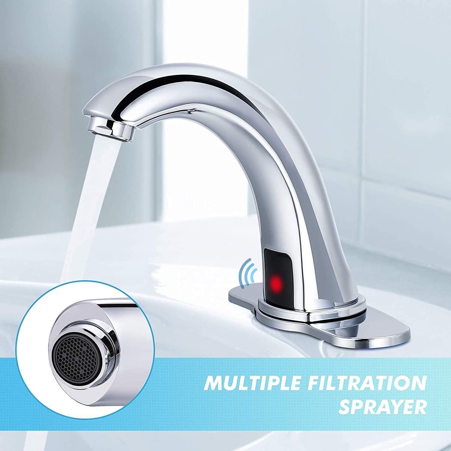 Touchless Chrome Bathroom Sink Faucet with Temperature Control