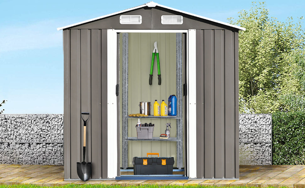 Patio 6ft x4ft Bike Shed Garden Shed, Metal Storage Shed with Adjustable Shelf and Lockable Door, Tool Cabinet with Vents and Foundation for Backyard, Lawn, Garden, Gray