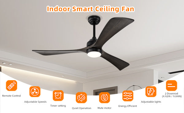 52-Inch Matte Black Ceiling Fan with Black Walnut Blades and Remote Control