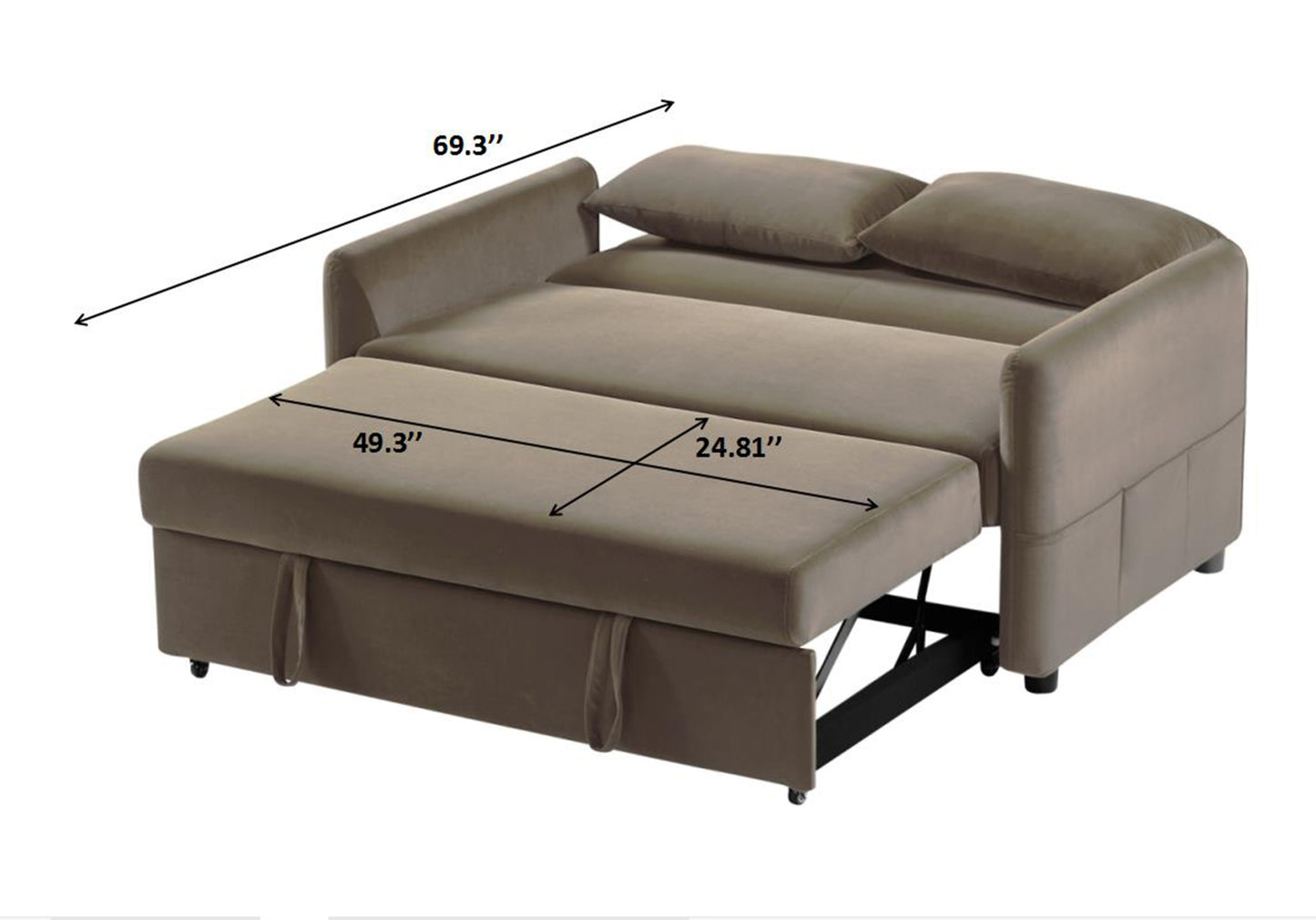 Light Brown Velvet Convertible Love Seat Sofa