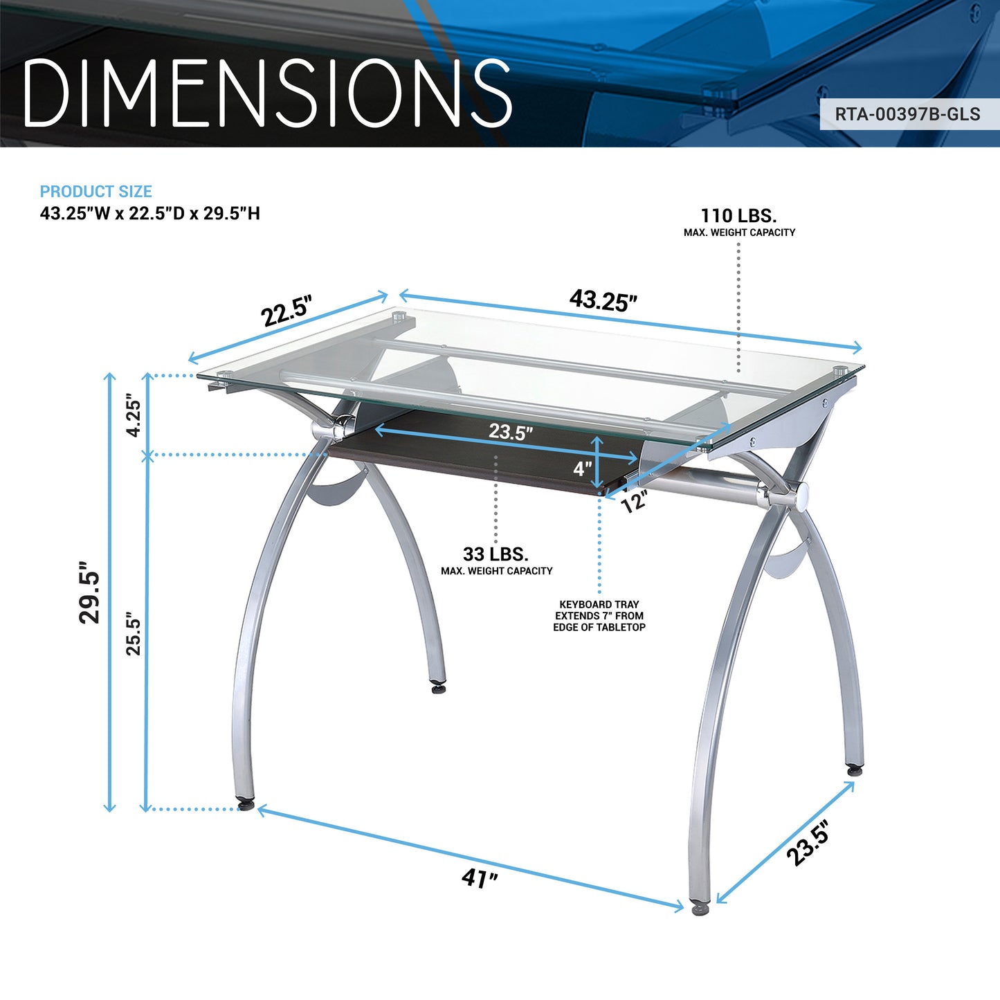 Contemporary Glass Top Computer Desk with Pull Out Keyboard Tray