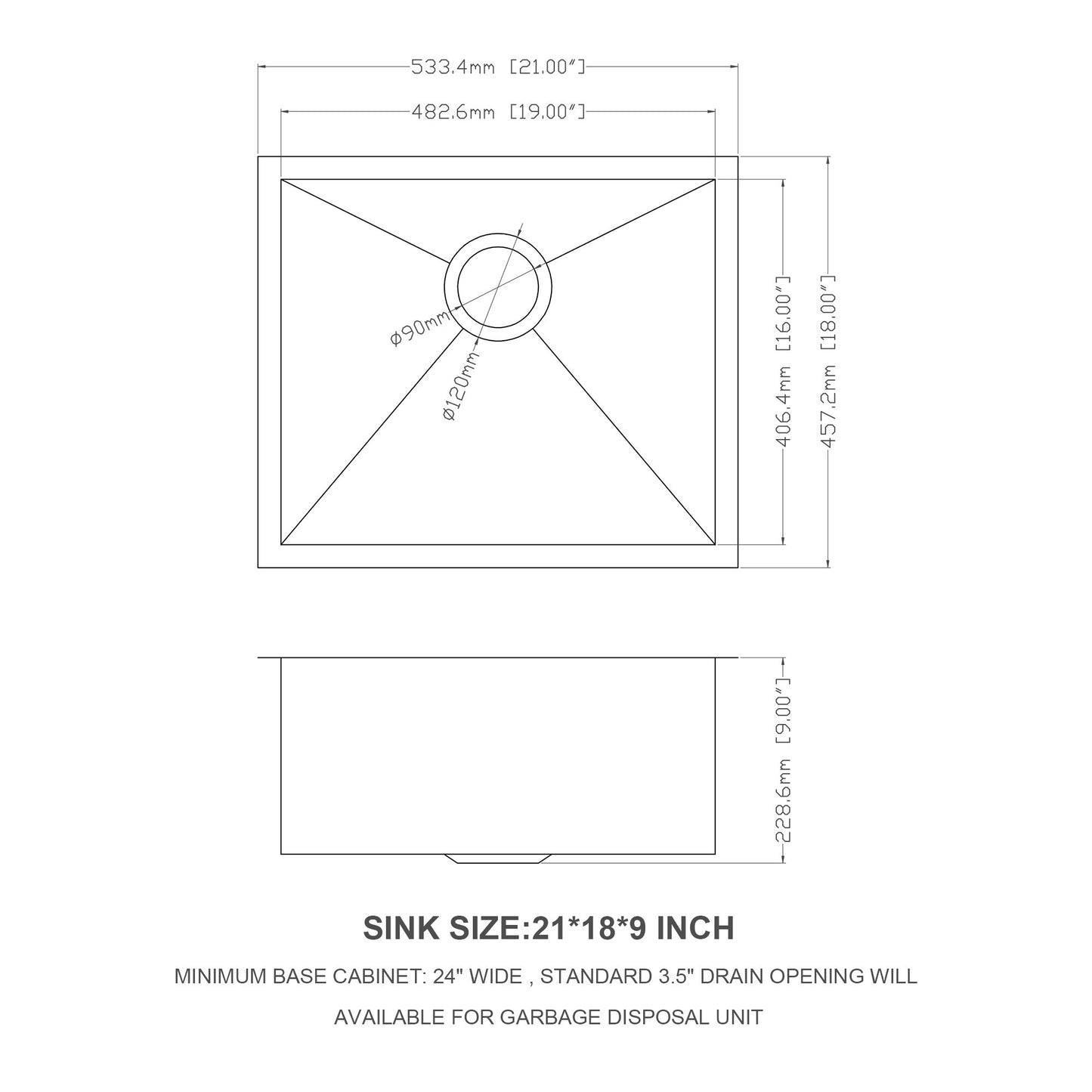 21 Undermount Stainless Steel Kitchen Sink with Extra Deep Single Bowl