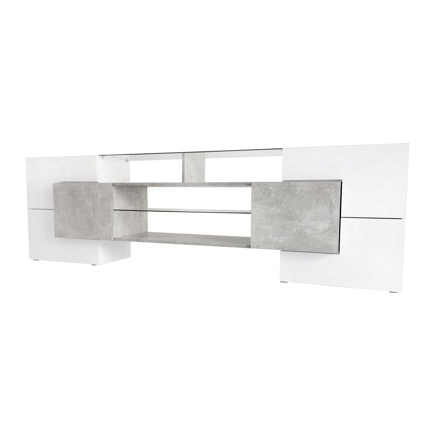 Elegant Grey TV Stand with LED Lights and Glass Shelves for TVs Up to 80 Inches