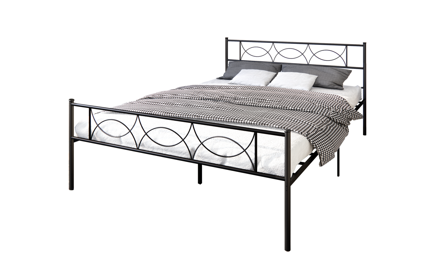 Full Size Bed Frame with Headboard No Box Spring Needed, Black