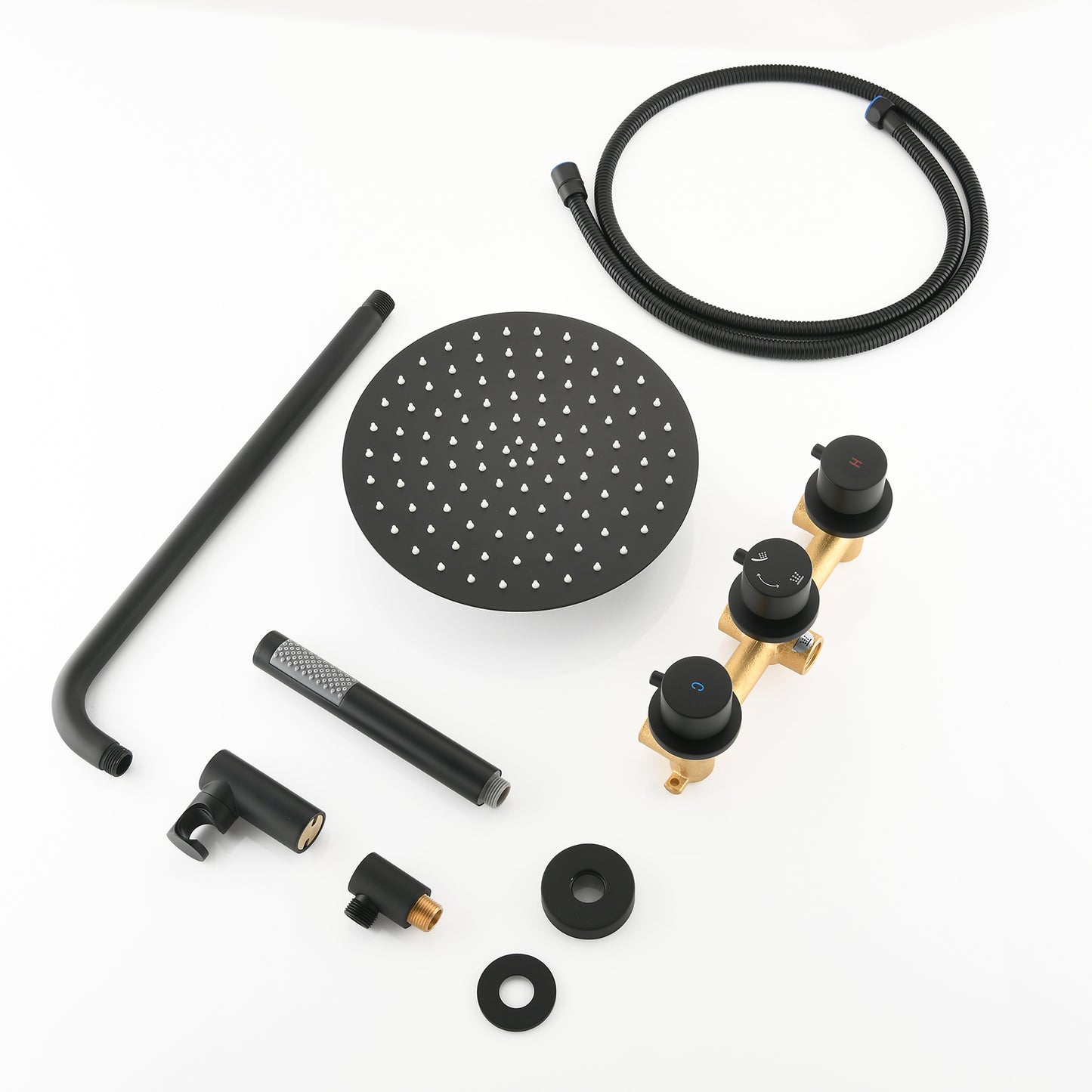 Matte Black Contemporary Bathroom Shower Set with Wall Mount