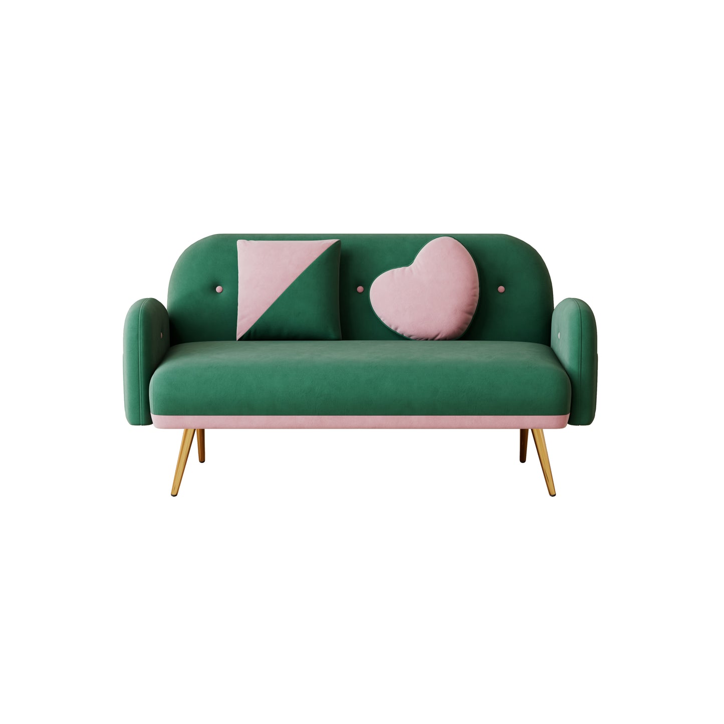 58 Green Velvet Sofa with 2 Pillows for Small Spaces