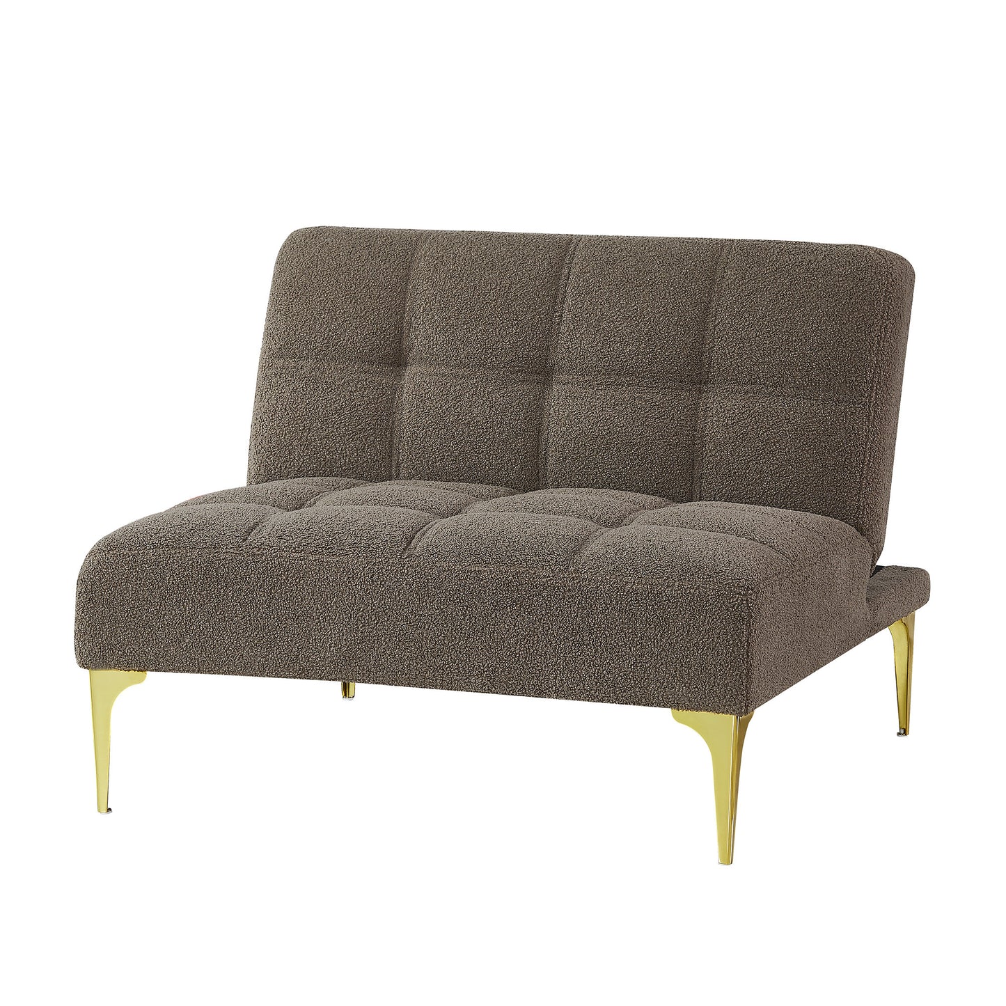 Convertible sofa bed single chair futon with gold metal legs teddy fabric (Taupe)