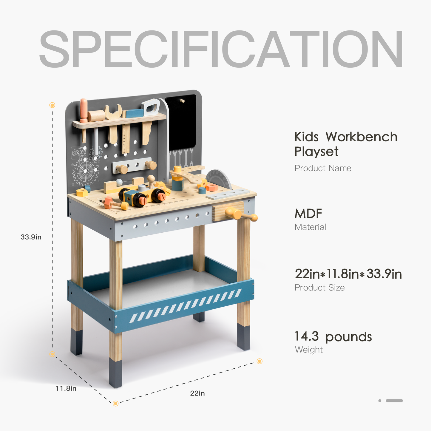 Kids' DIY Wooden Workbench with Blackboard and Tool Playset