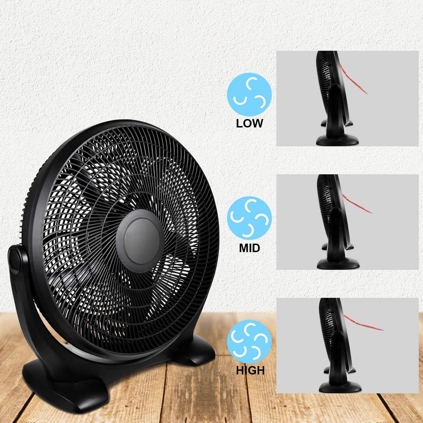 Simple Deluxe 14 Inch 3-Speed Plastic Floor Fans Oscillating Quiet for Home Commercial, Residential, and Greenhouse Use, Outdoor/Indoor, Black